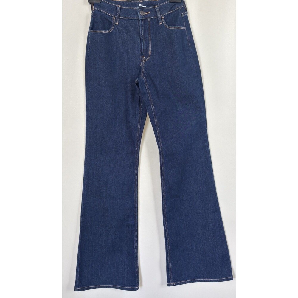 Old Navy High Rise Wow Flare Jeans Womens Indigo Blue Stretch Pockets SZ 0